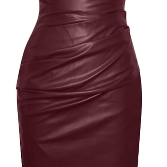 Dresses & Skirts - Women's Faux Leather One Shoulder Bodycon Midi Dress Party Club